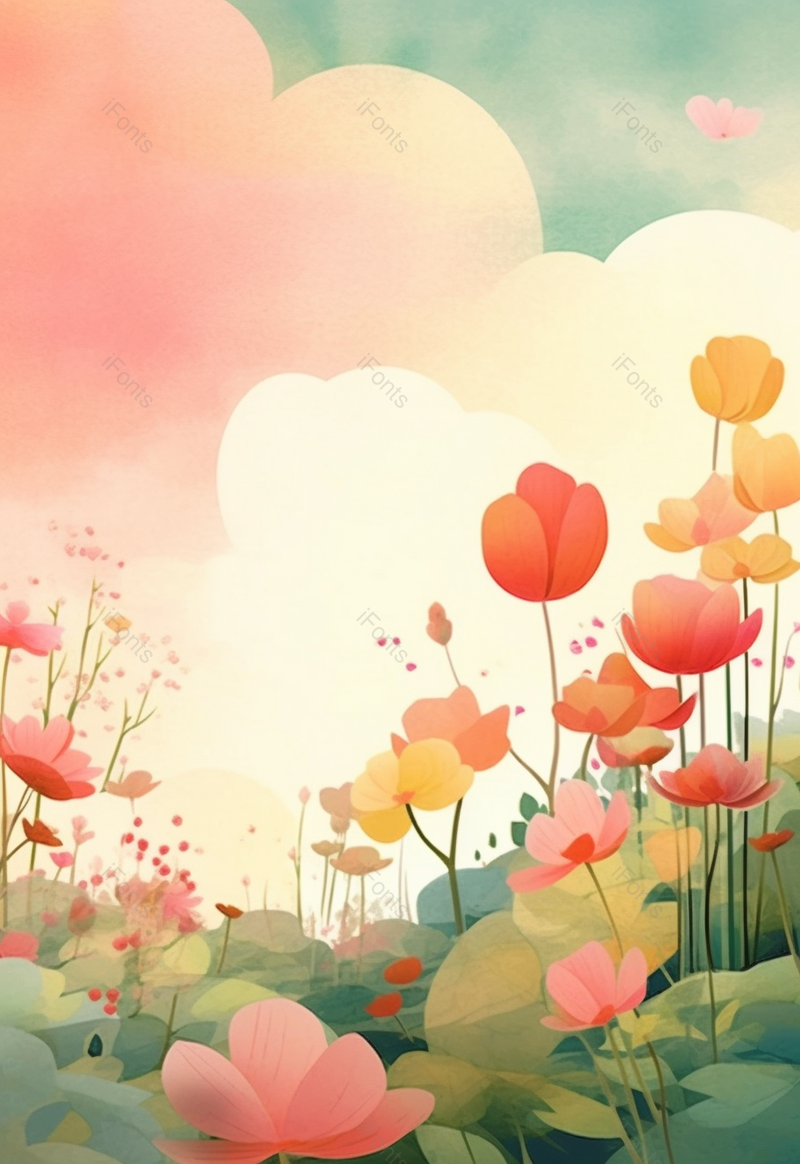 春天初夏花海从云彩花卉花朵开花背景粉色浪漫插画,插画/手绘图,插画/手绘图库,插画/手绘图下载,插画/手绘